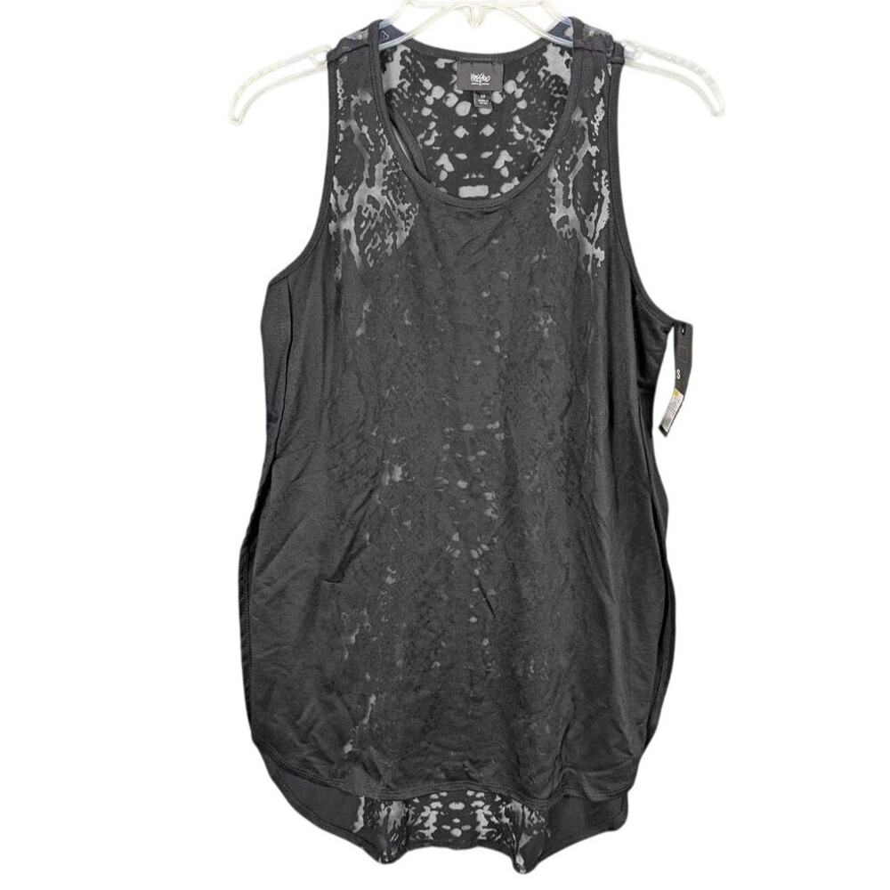 Mossimo Tank Womens Small Black Sheer Racerback Long Sleeveless Curved slit Hem
